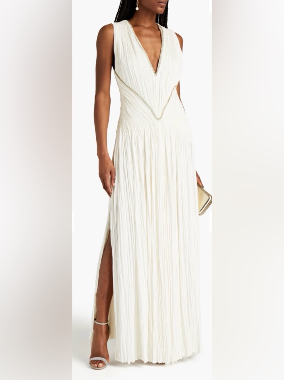 ROBERTO CAVALLI
Crystal-embellished Plissé Knitted Gown In Ivory
